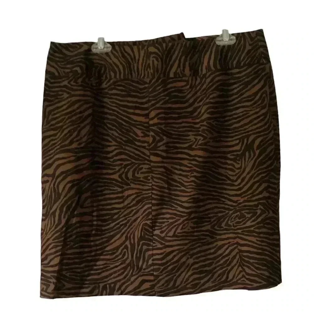 NWT Bandolino Womens Black Brown Zebra Print Mini Skirt Size 16 Cotton